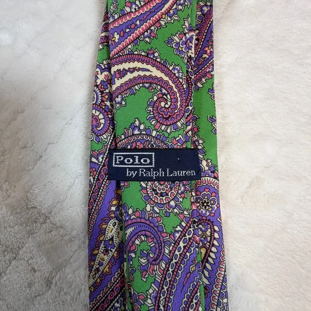 Polo by Ralph Lauren 100% Silk Tie Paisley Multicolor Made In Italy 59”x3.25”